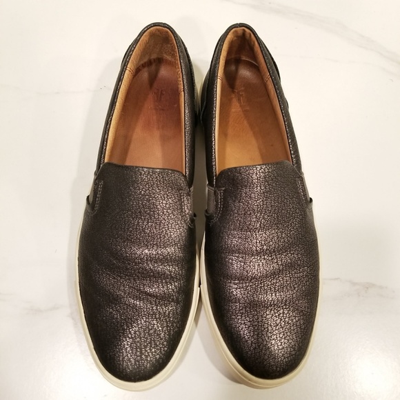 FRYE Women's Ivy Slip On Casual Loafer Pewter Metallic Leather Flat Shoes - Picture 8 of 12